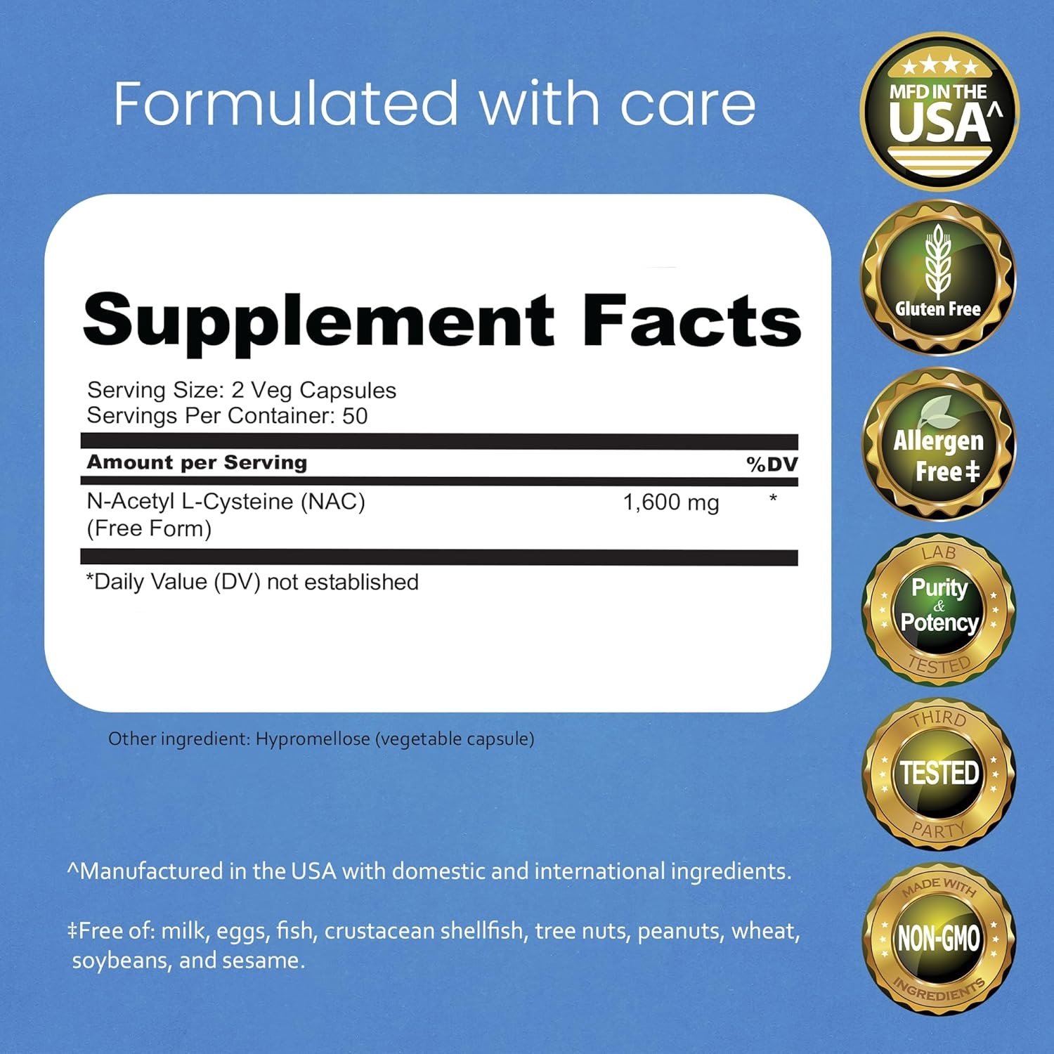 N-Acetyl-L-Cysteine (NAC) 1600 Mg – 100 Capsules, Non-Gmo & Gluten-Free