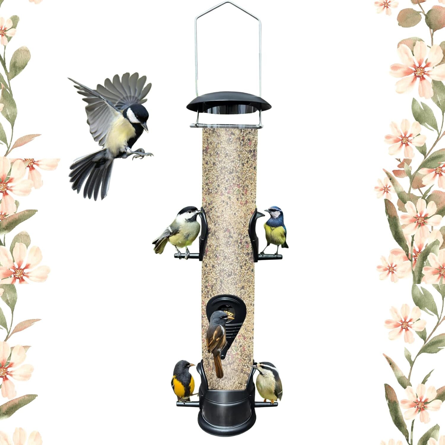 Extra Thick Bird Feeders for Outdoors Durable 6-Port Metal Bird Feeder Tube