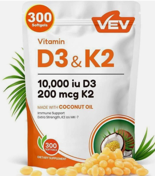 Vitamin D3 K2 Supplement, Coconut Oil for Bone & Immune Support