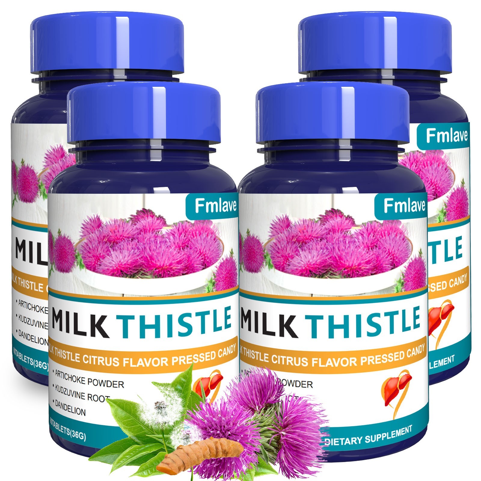 4x Liver Cleanse Detox Milk Thistle Silymarin Artichoke Dandelion Turmeric 240ct