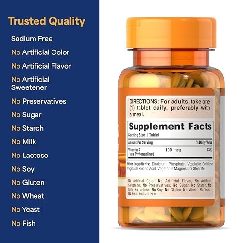 Premium Vitamin K 100Mcg, Dietary Supplement for Bone, Joint, and Blood Clotting