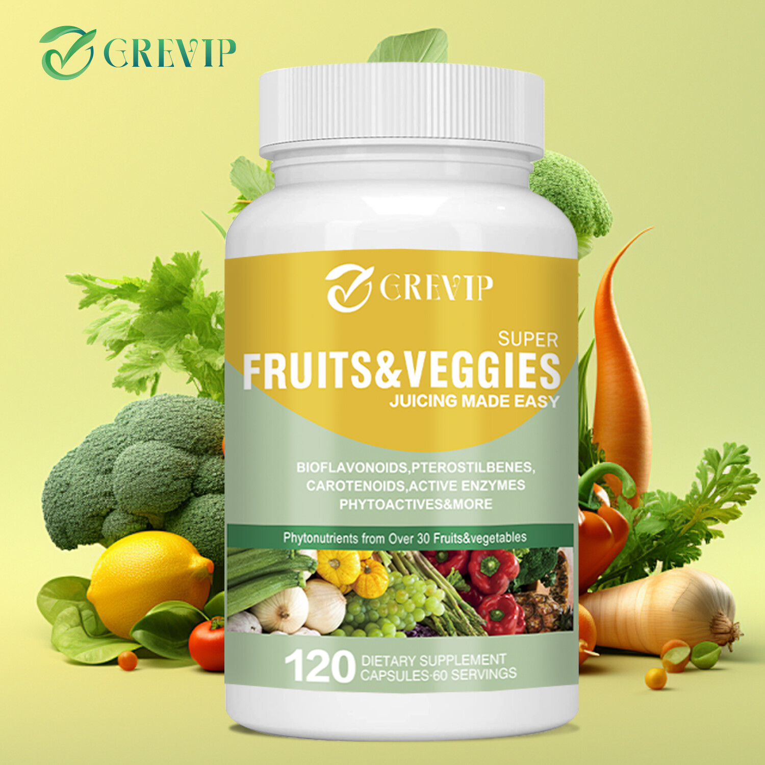 120pcs Fruits & Veggies – Organic Super Greens, Promote Energy, Digestive Health