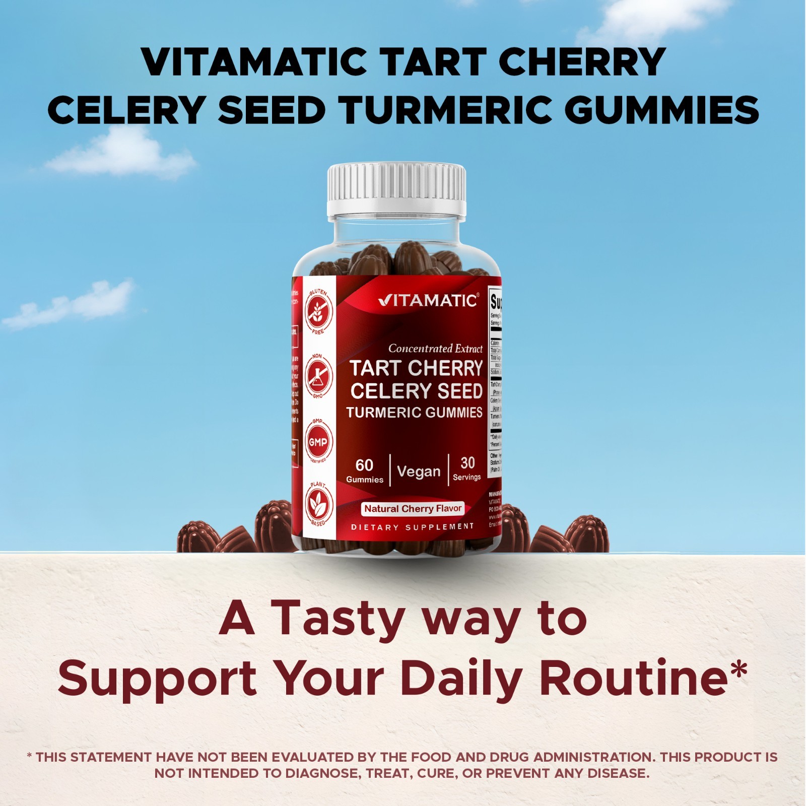 2 Pack Vitamatic Tart Cherry with Celery Seed Gummies – 4000mg Serving 120ct