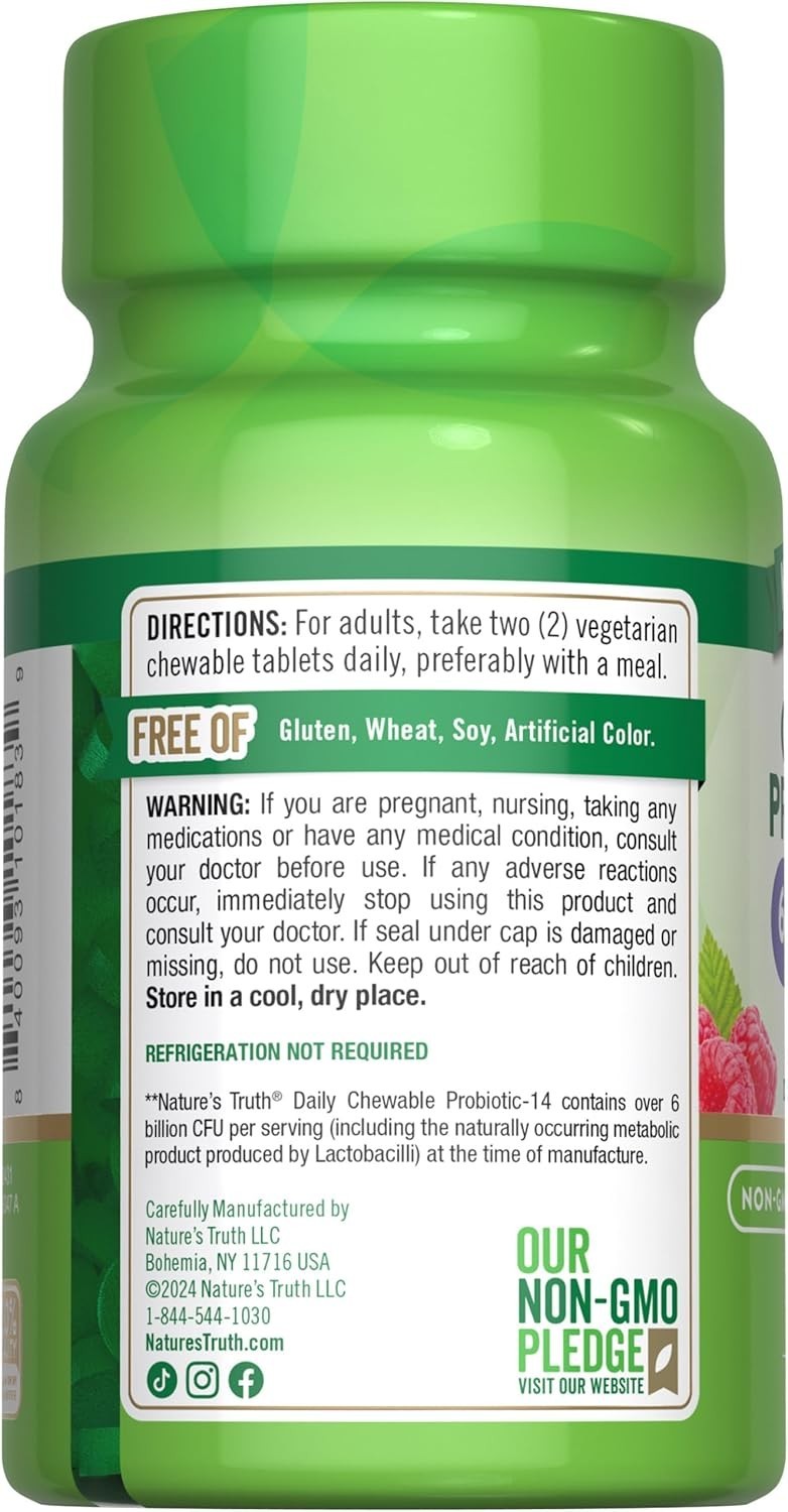 2 Pack Natures Truth Daily Chewable Probiotic-14 ( 6 Billion CFU ) total 120 tab