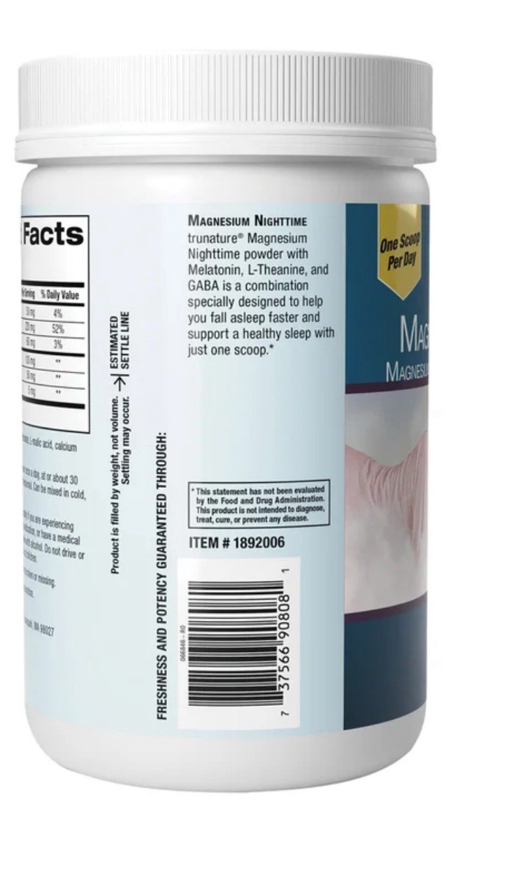 TruNature Magnesium Nighttime Powder 22.4 oz Sealed Exp 09/2028