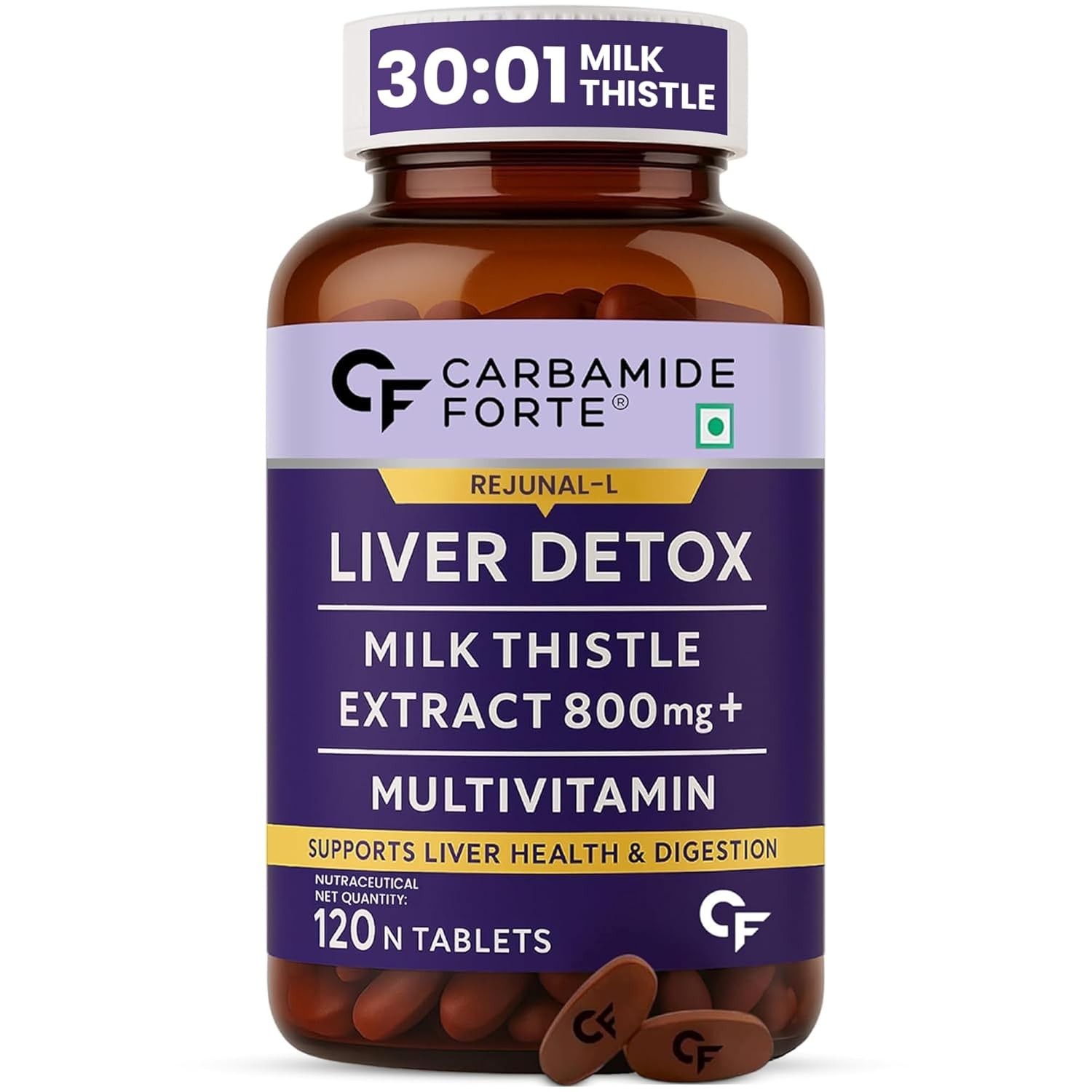 Carbamide Forte Liver Detox Milk Thistle 800mg Supplement 120 Veg Tablets