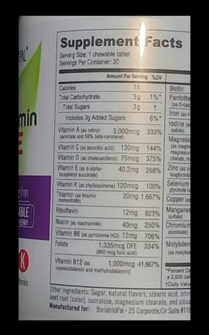 BariatricPal Multivitamin ONE 1 per Day Bariatric Chewable with IRON 45mg