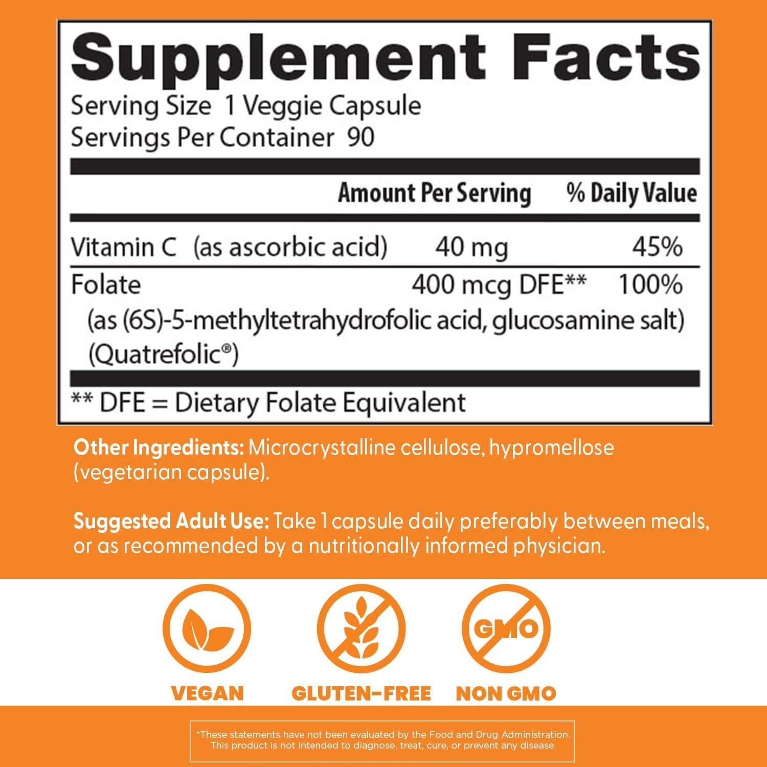 Hypoallergenic Quatrefolic 400 mcg Folate – 90 Capsules for Mental Clarity