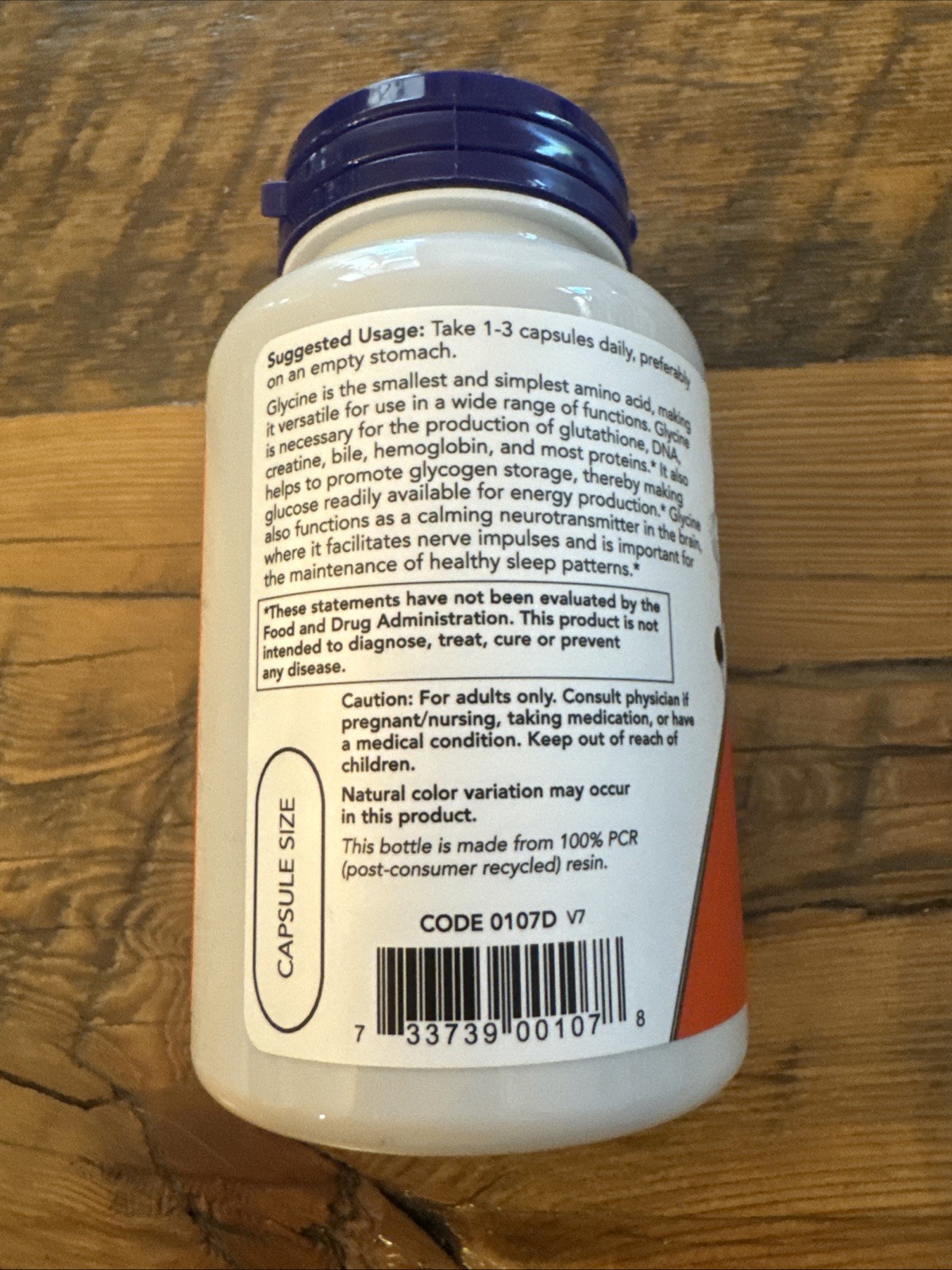 Glycine 1000 mg 100 Caps By Now Foods Exp 12/2029