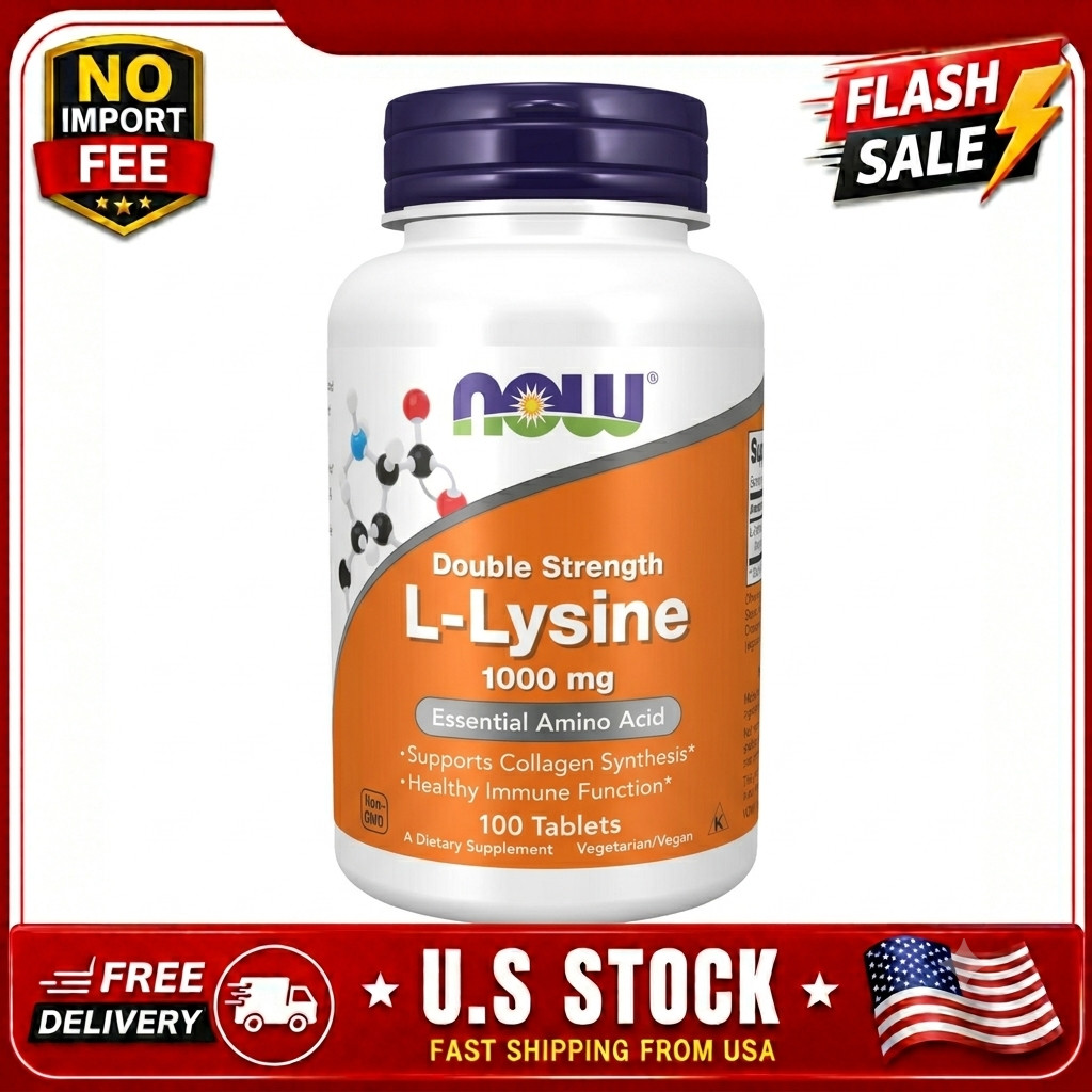 NOW Foods L-Lysine 1000mg 100 Tablets Double Strength Essential Amino Acid Vegan