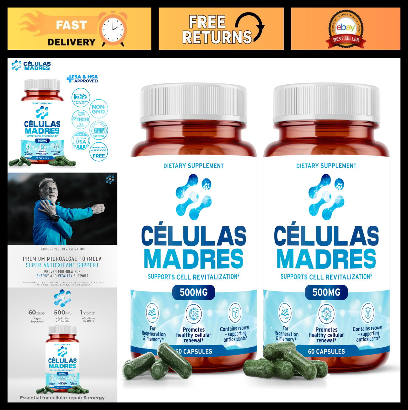 Natural Stem Cell Supplements 500mg – Anti-Aging, Longevity, Energy Boost, 120 C