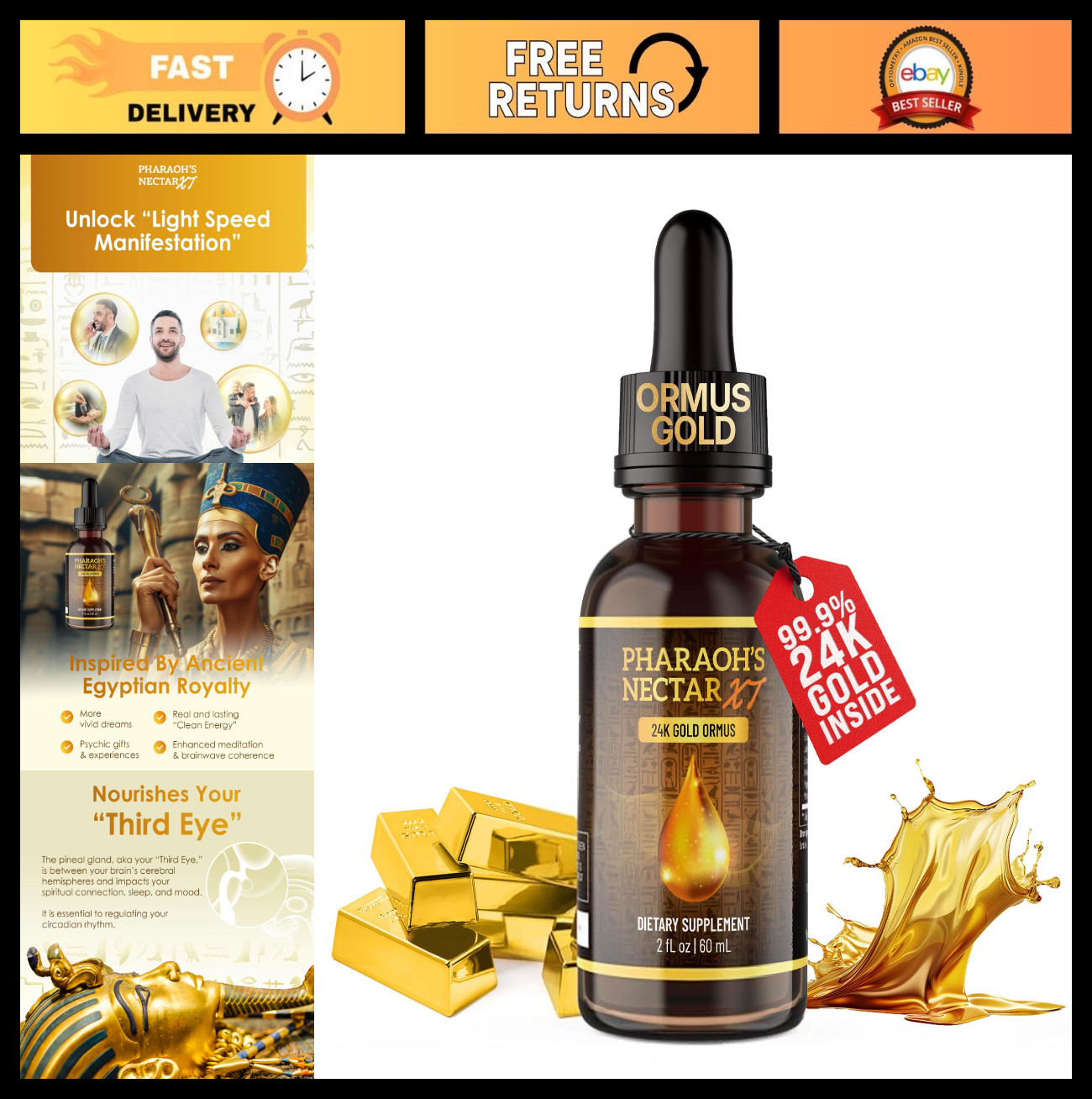 99.9% Pure Liquid Gold Ormus – 24K Monoatomic Gold for Third Eye Awakening & DNA