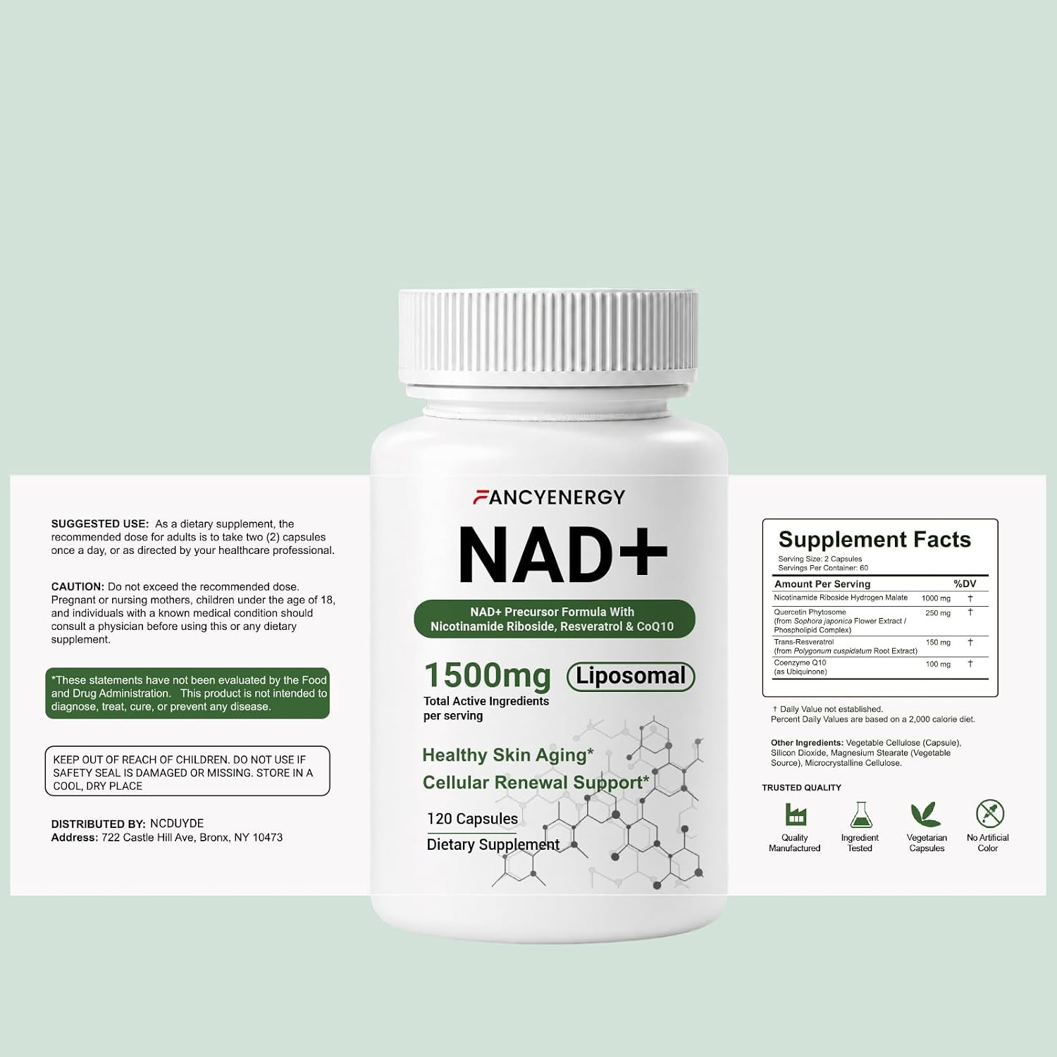 NAD+ Supplement, Liposomal NAD Nicotinamide Riboside Resveratrol 1500 Mg – Anti-