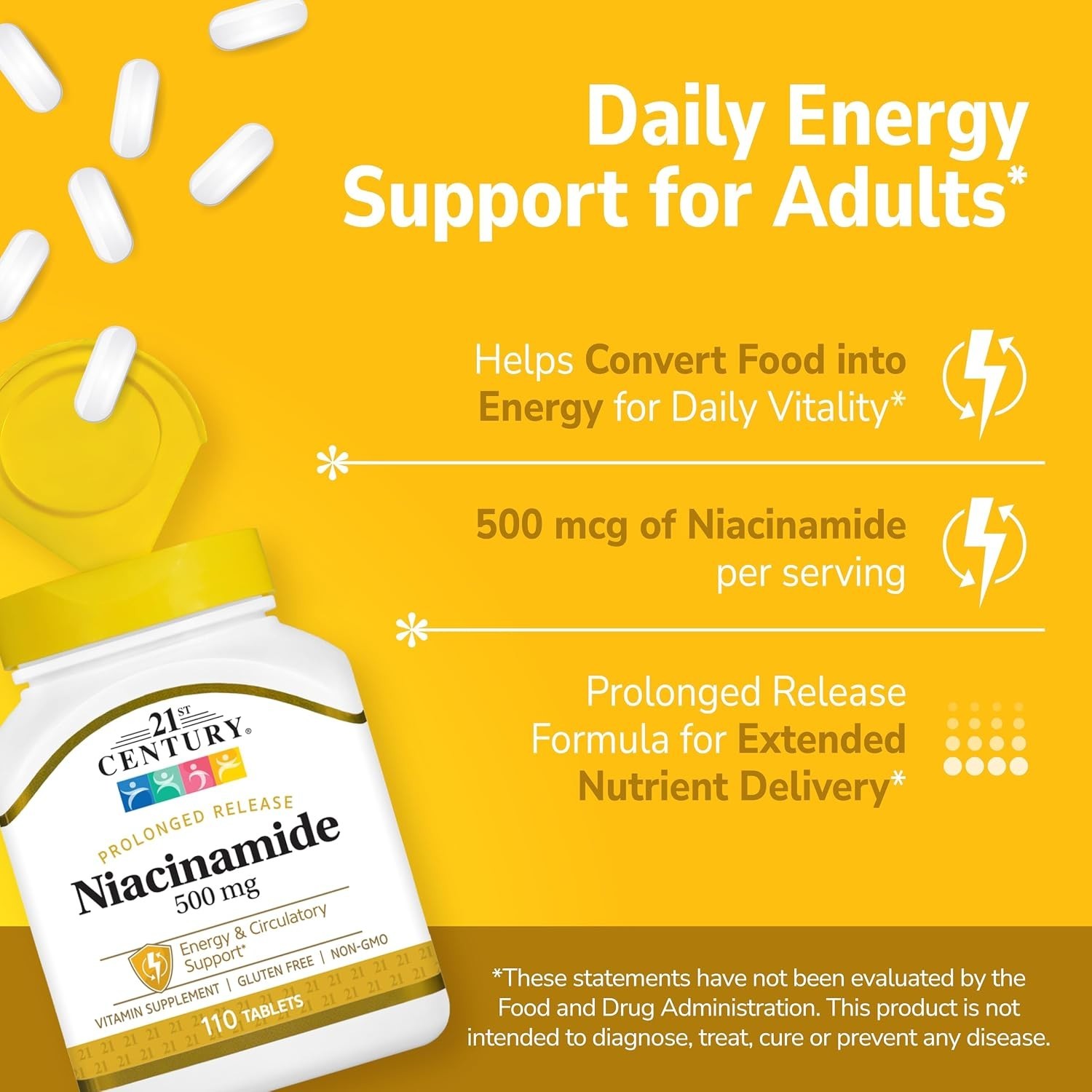 Prolonged Release 500 mg Niacinamide – 110 Count Tablets for Daily Energy Boost