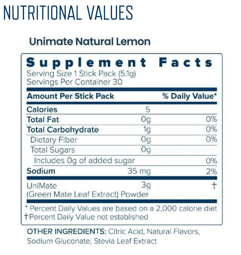 Unicity Unimate Lemon Box of 30 Sachets – Exp 07/2026
