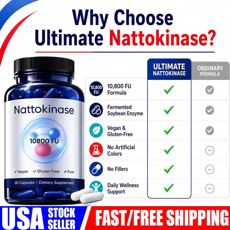Nattokinase Supplement – 10800 FU 60 Capsules Per Serving Heart Circulation