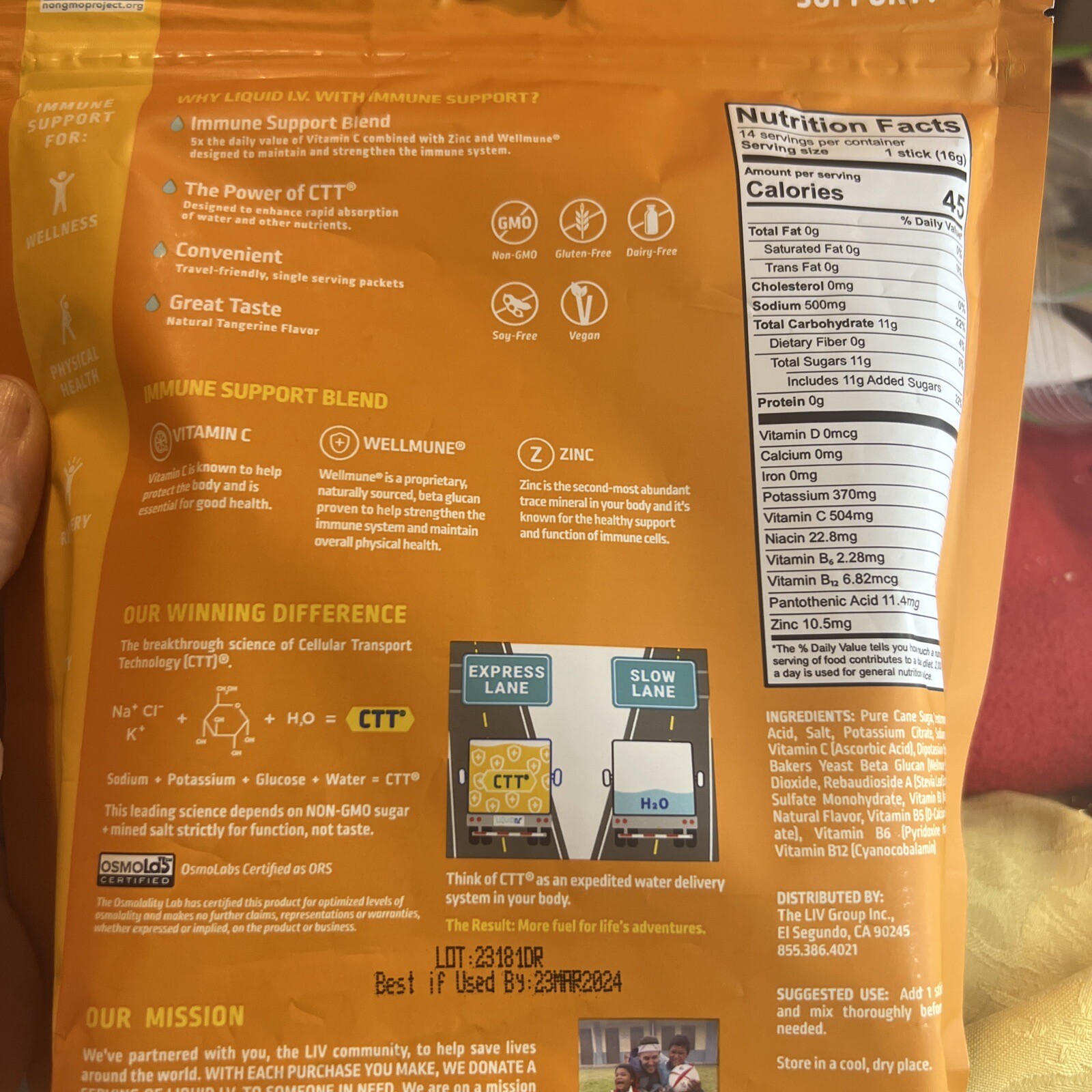 Liquid I.V. Hydration Multiplier + Immune Support 14 Easy Open Packs Tangerine
