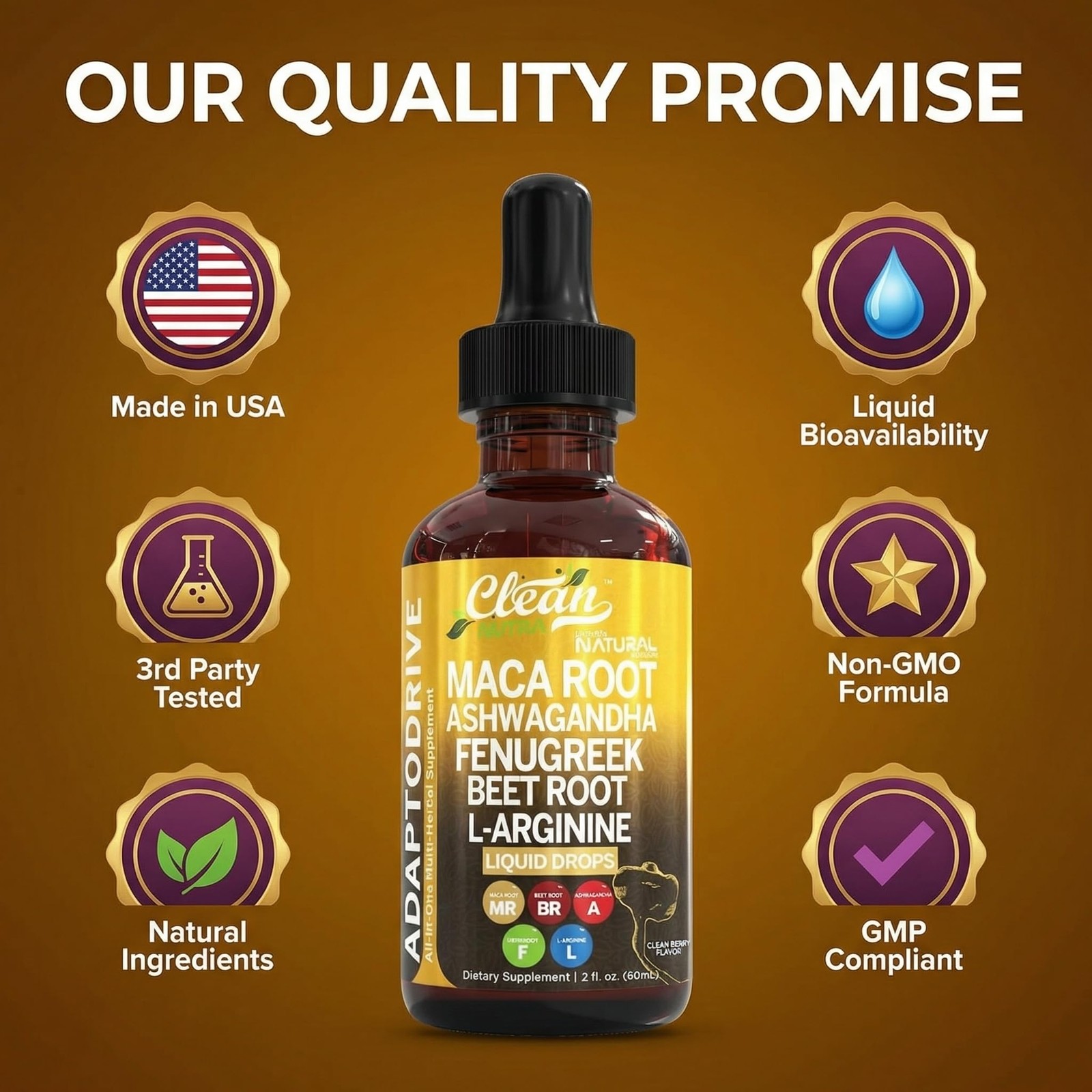 Clean Nutra Organic Maca Root Liquid Drops with 2 Fl Oz (Pack of 1), Amber