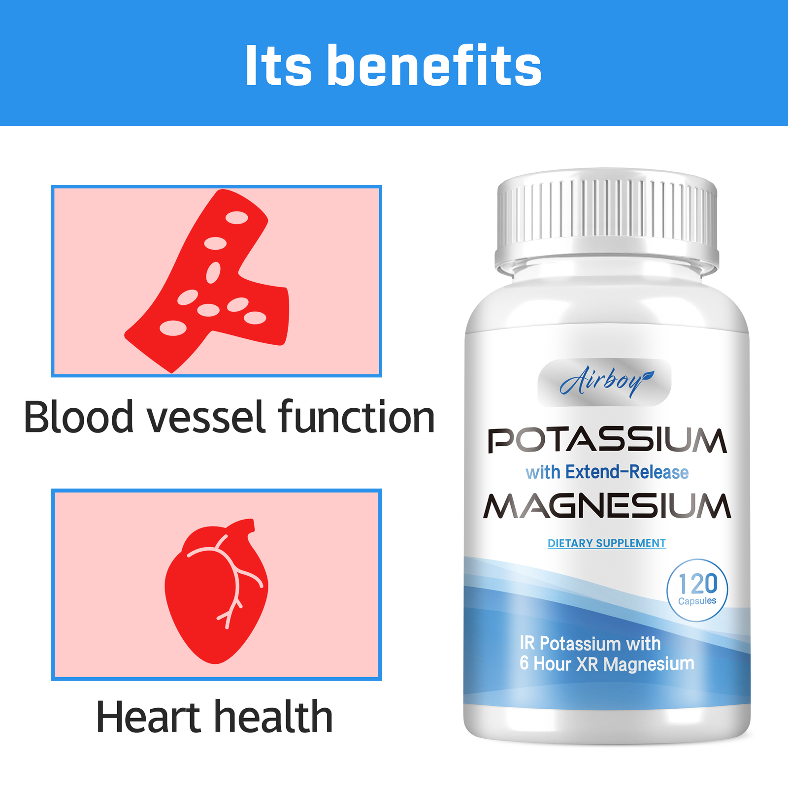 Potassium + Magnesium – Supports Blood Pressure and Heart Health, Muscle Health.