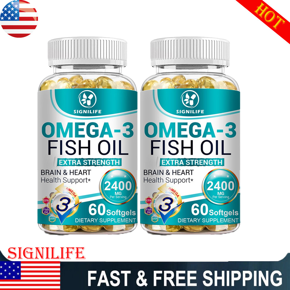 Omega 3 Fish Oil Supplements 2400mg High Potency EPA DHA Complex 60 Capsules.