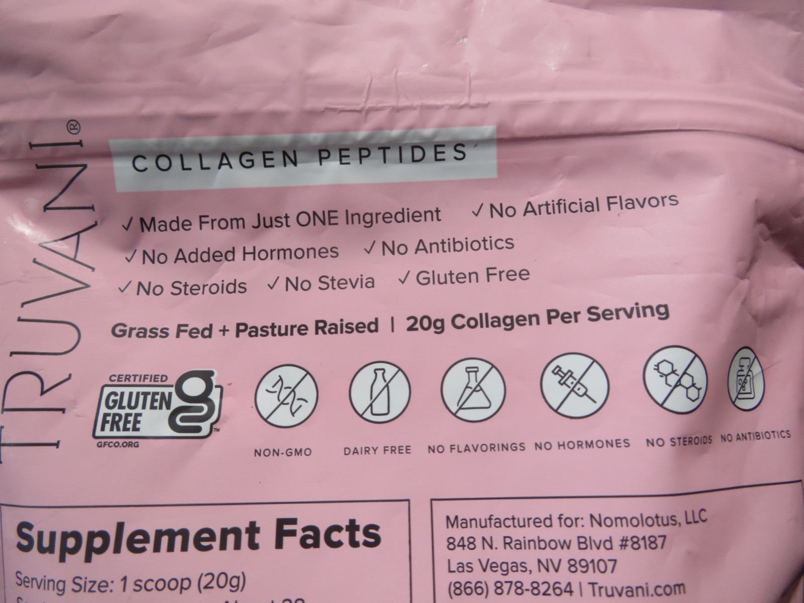 Truvani Grass Fed Collagen Peptides Unflavored 19.75 Oz 28 Servings