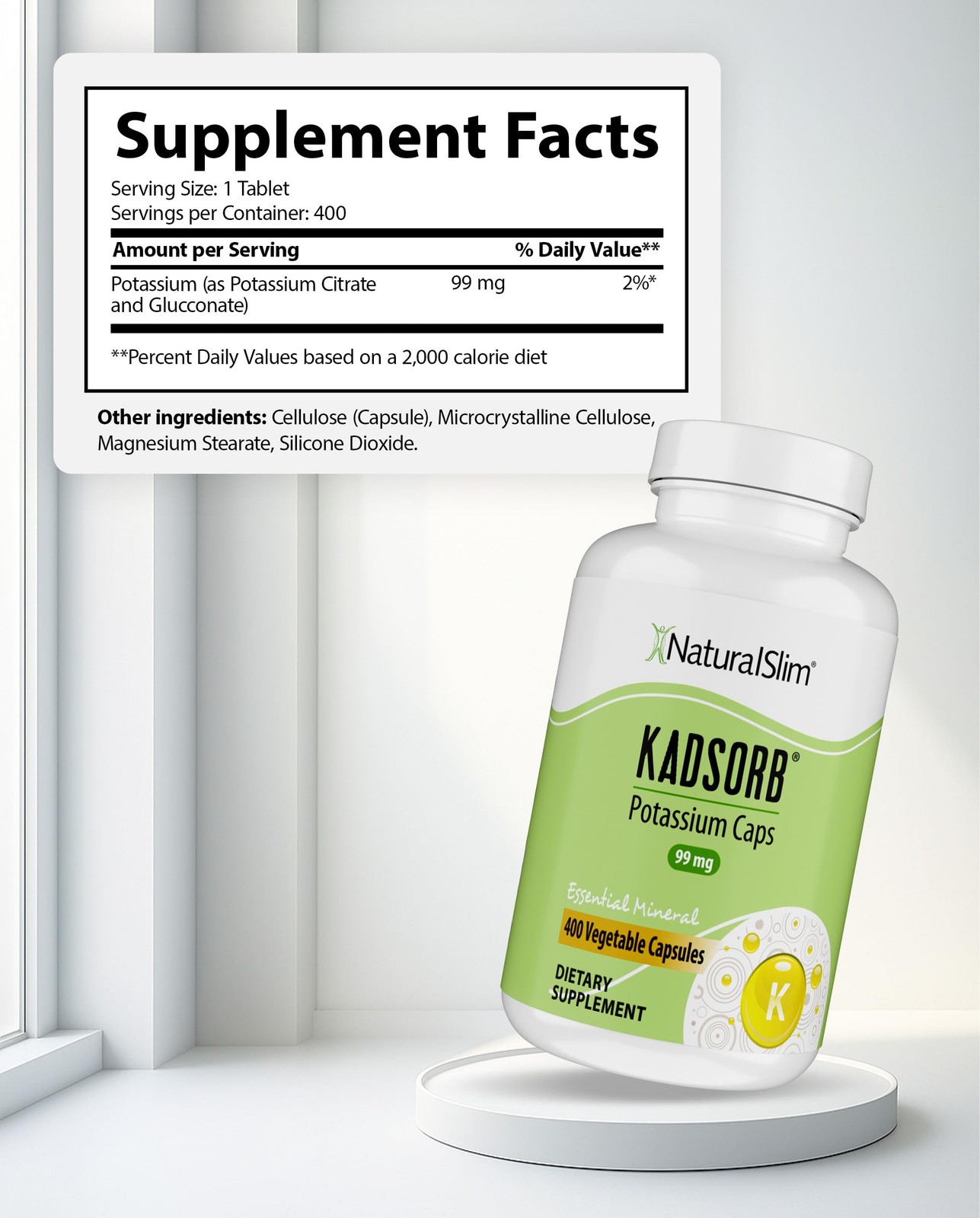 NaturalSlim Kadsorb Potassium Citrate Gluconate 99 mg, 400 Count (Pack of 1)