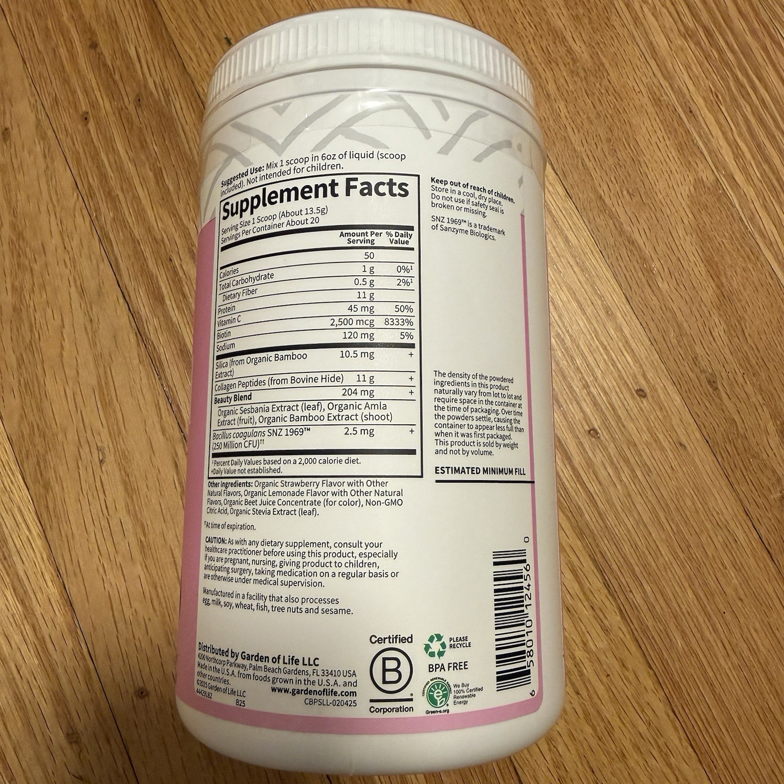 Garden of Life Grass Fed Collagen Beauty Strawberry Lemonade Flavor 9.52 Oz