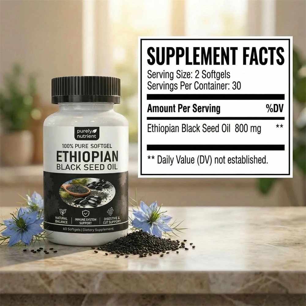 5x Ethiopian Black Seed Oil Softgels |4.64%Thymoquinone |Gluten-Free,60 capsules