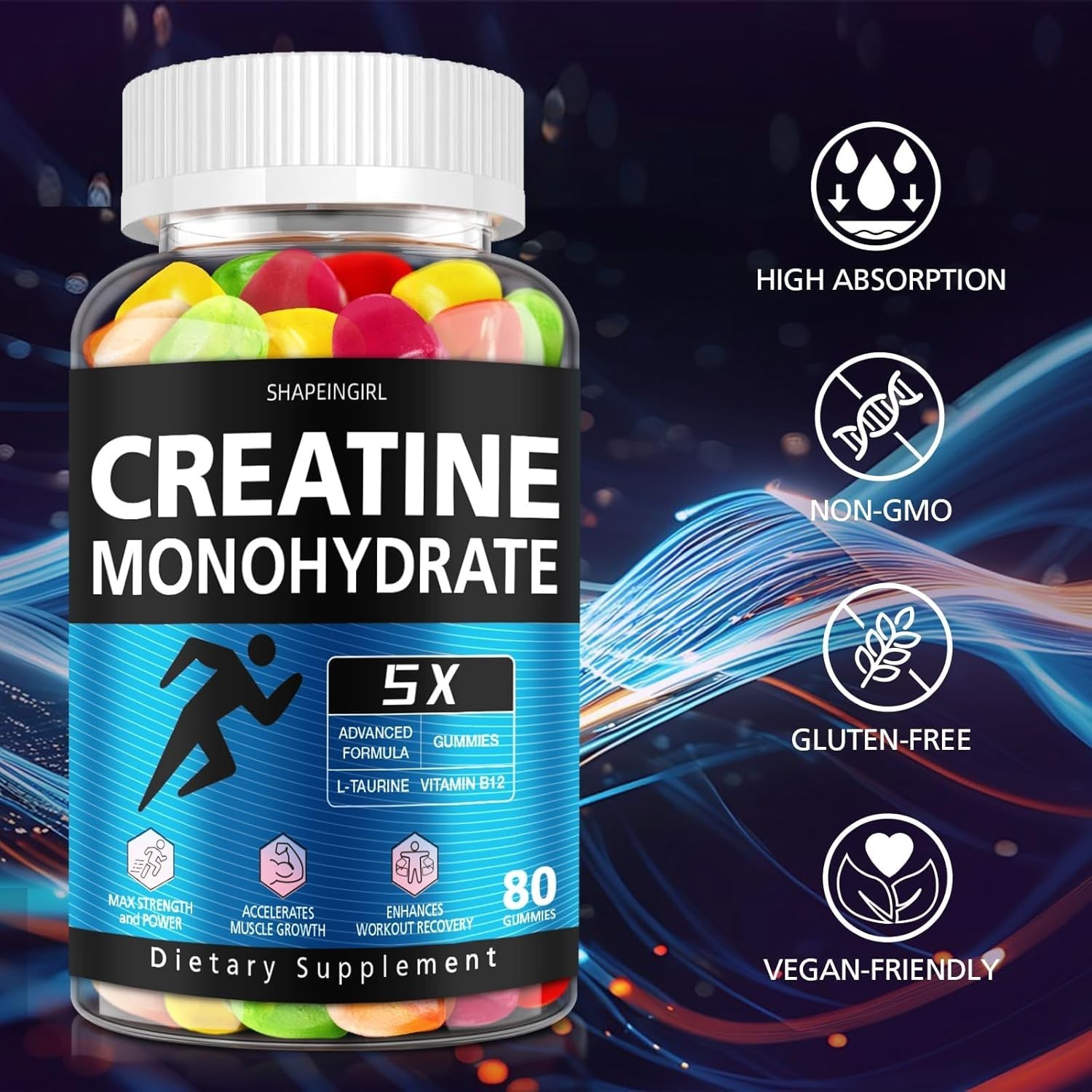Creatine Monohydrate Gummies for Men & Women – Low Sugar Chewable Creatine Gummi