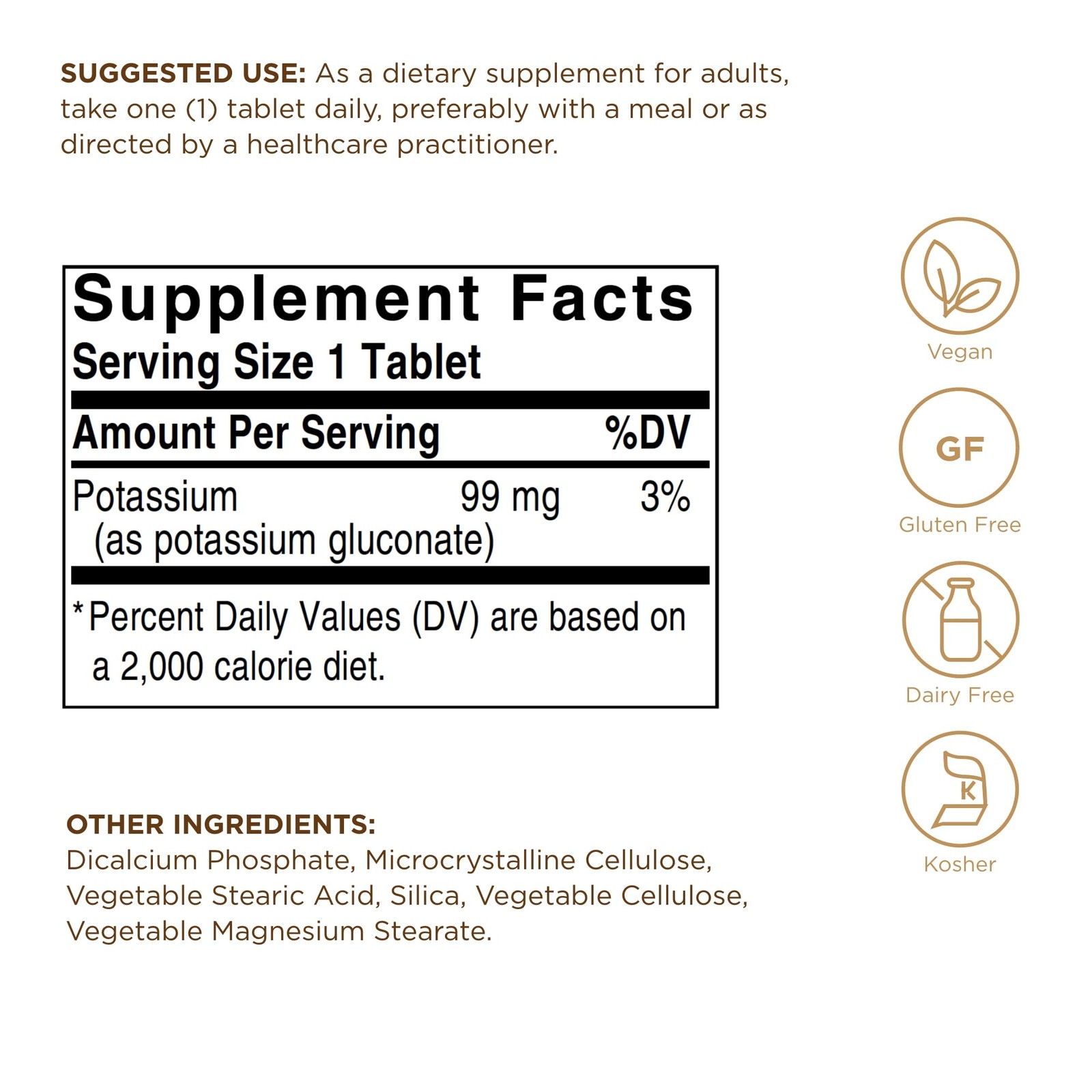 Potassium Gluconate Solgar 100 Tabs 100 Count (Pack of 1), Standard Packaging