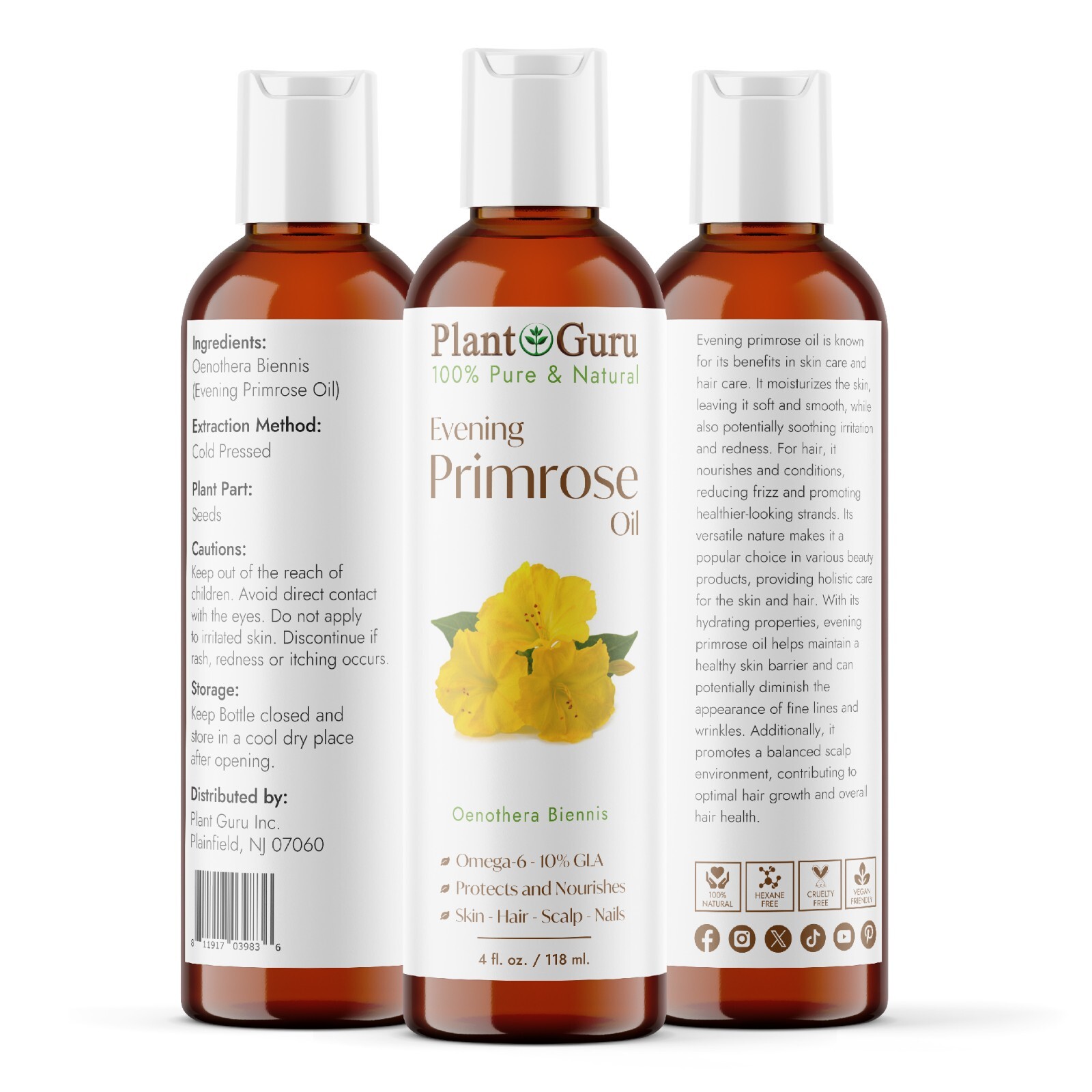 Evening Primrose Oil 4 oz. Cold Pressed 100% Pure Natural Organic Refined