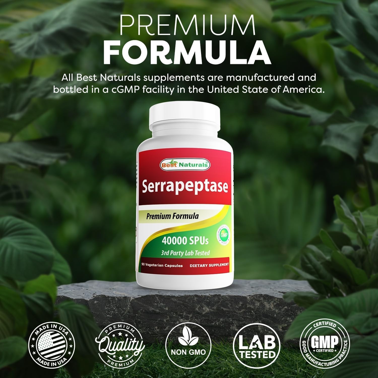 Serrapeptase 40,000 SPUs – Powerful Digestive Support, 90 Count per Bottle