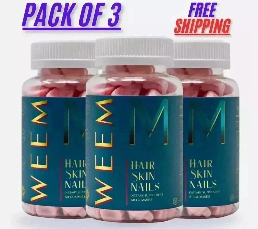 WEEM Hair Skin and Nails Gummies Supports Healthy Hair Vegan Biotin 3 package…