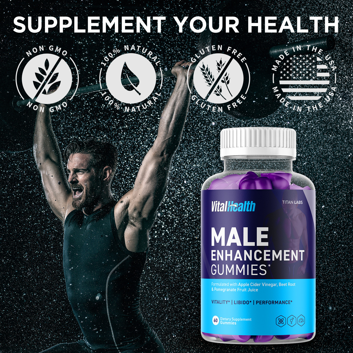 (3 Pack) VitalHealth Gummys Male Health Support Vitamin Vital Health 180 Gummies