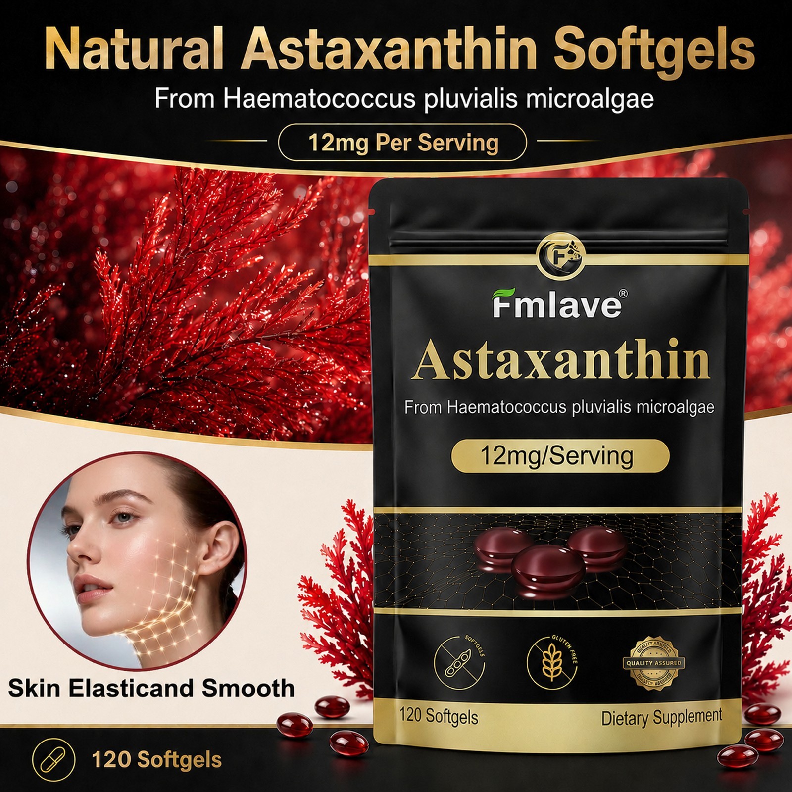 Astaxanthin Supplement from Algae Antioxidant Activity, Skin & Eye Health 120 ct