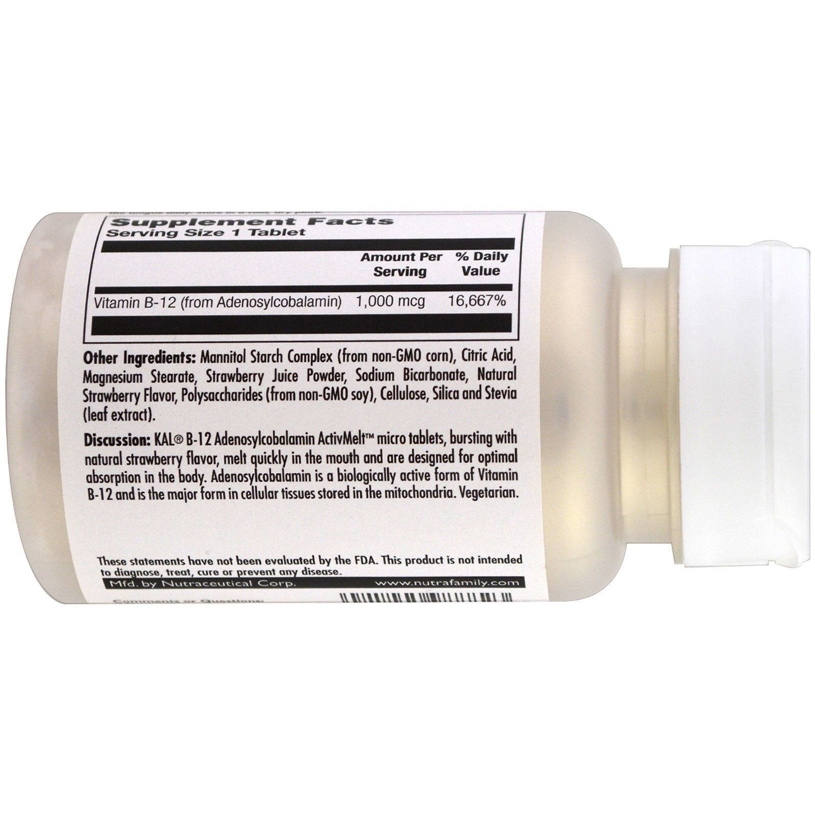 KAL B-12 Adenosylcobalamin Strawberry 1000 mcg 90 Micro Tablets Vegetarian