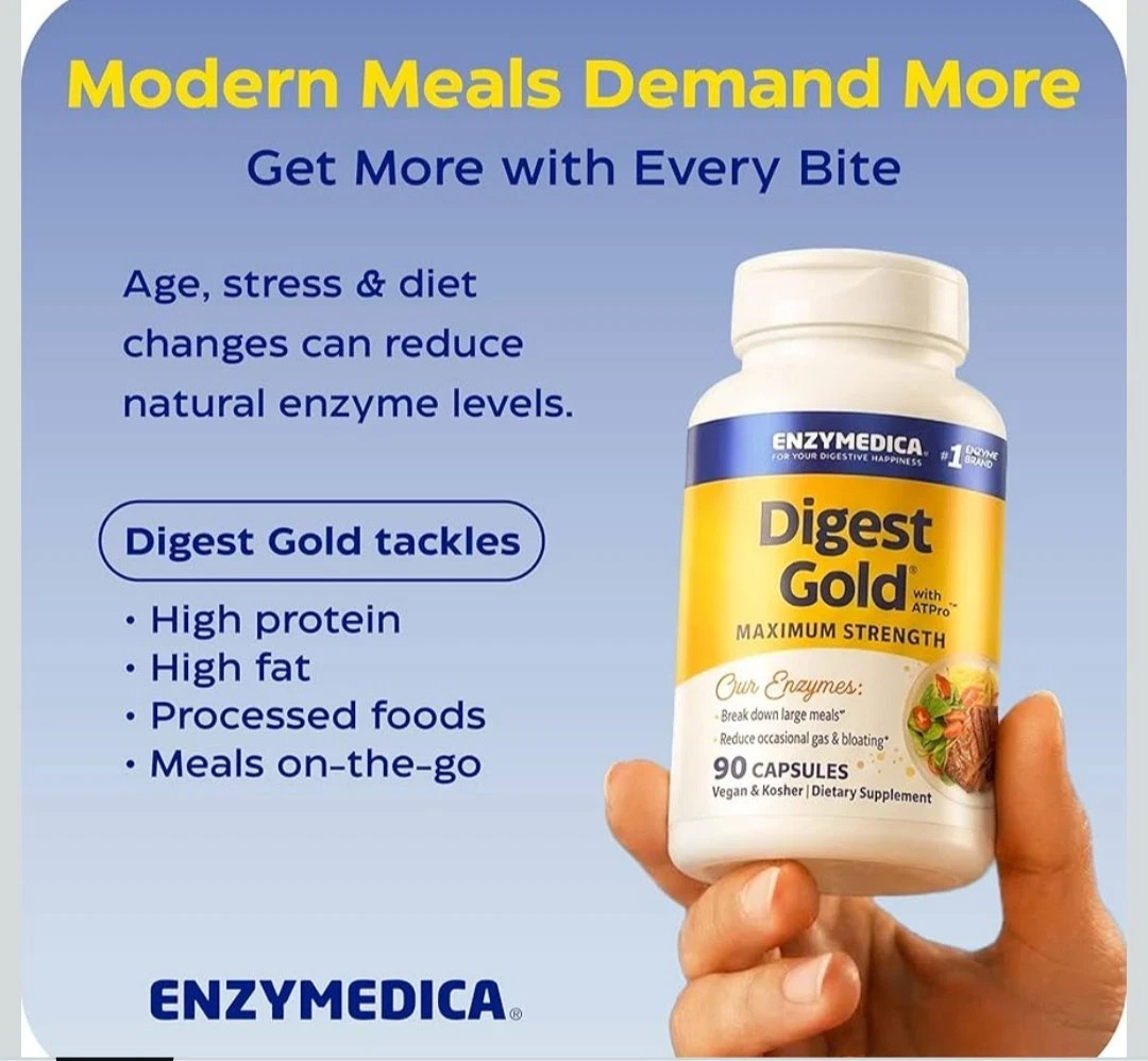 Digest Gold ATPro: Max Strength Enzymes for Large Meals & Bloating Relief, 90 Ct