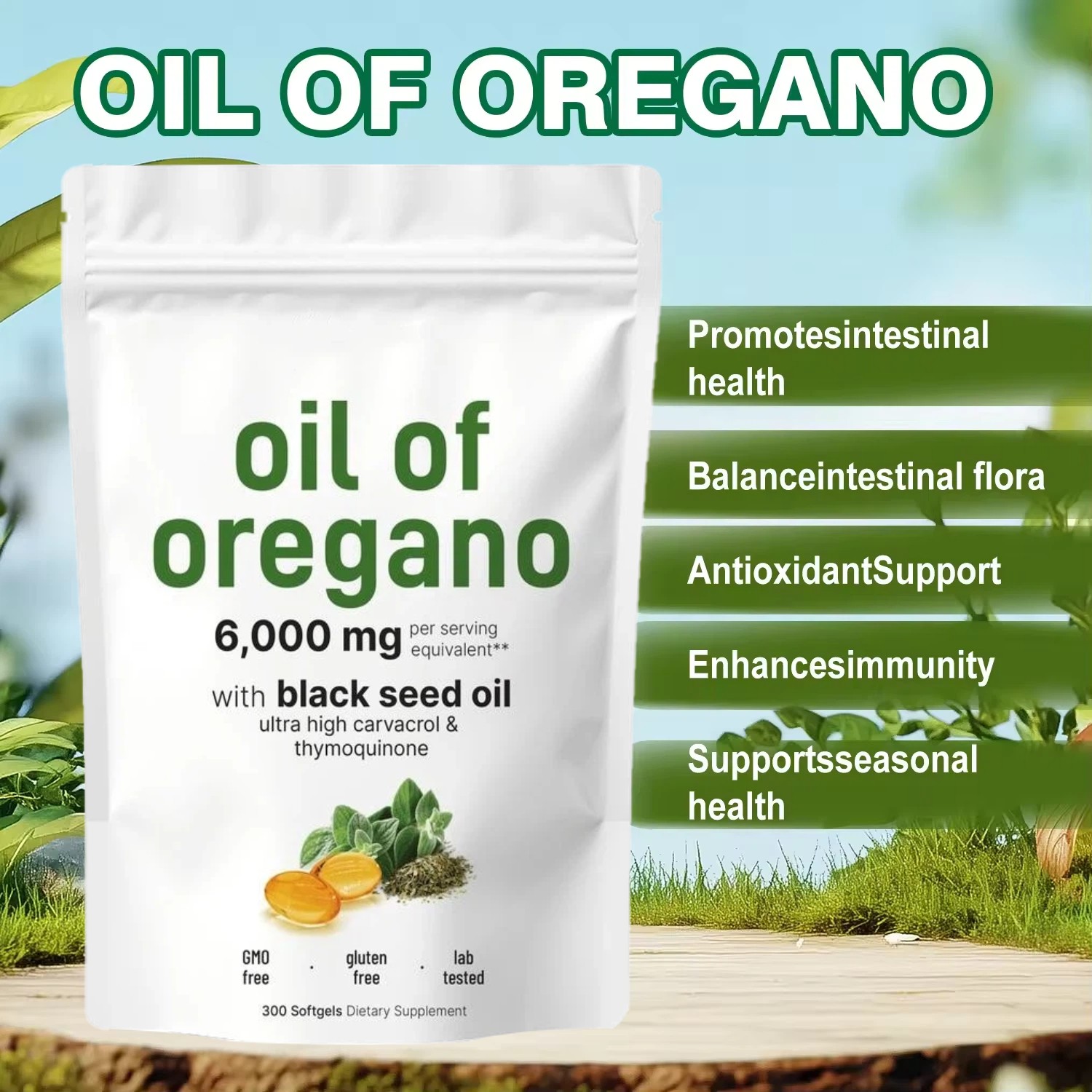 2 in 1 Oil of Oregano & Black Seed Softgels Count with Carvacrol,Immune Support