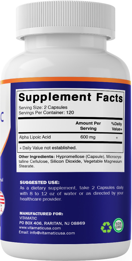 Vitamatic Alpha Lipoic Acid (ALA) 600mg Per Serving – 240 Capsules – 2 Pack