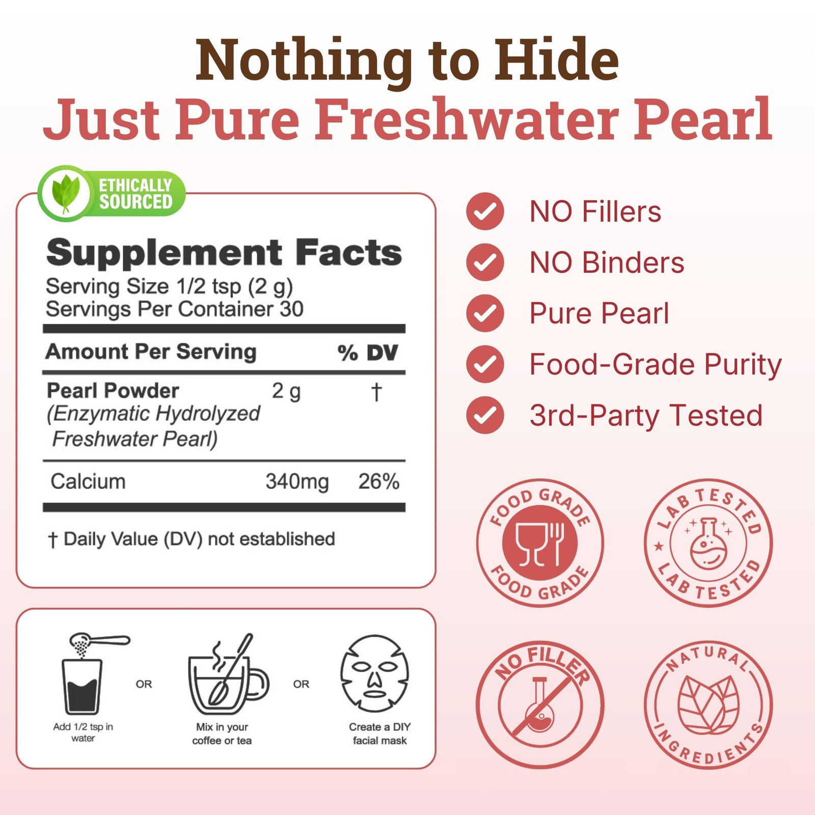 Pearl Powder Organic Quality, DIY Beauty Face Mask for Glowing Skin & Under E…