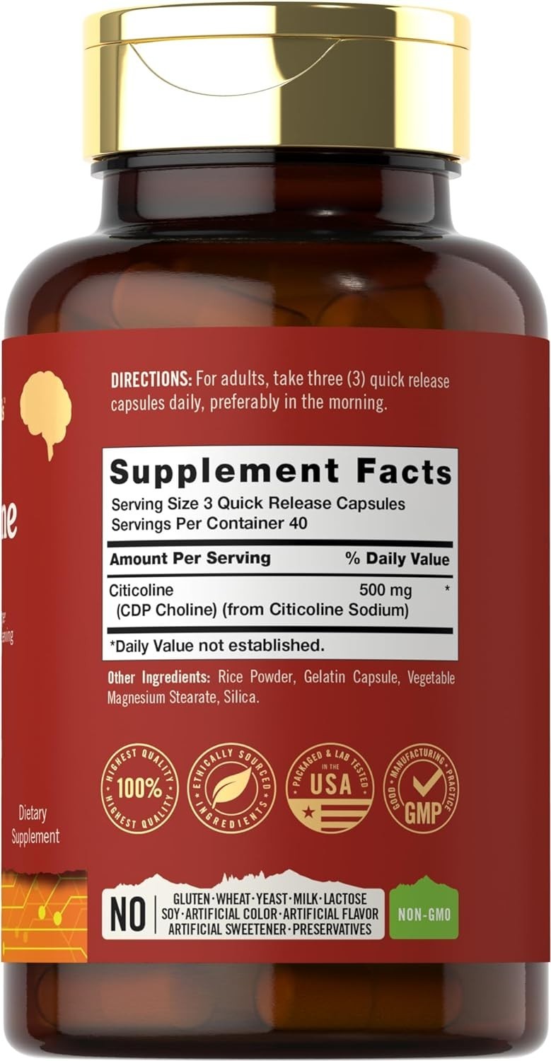 Citicoline 500mg | 120 Capsules | CDP Choline Supplement | by Tahoe Nutritionals