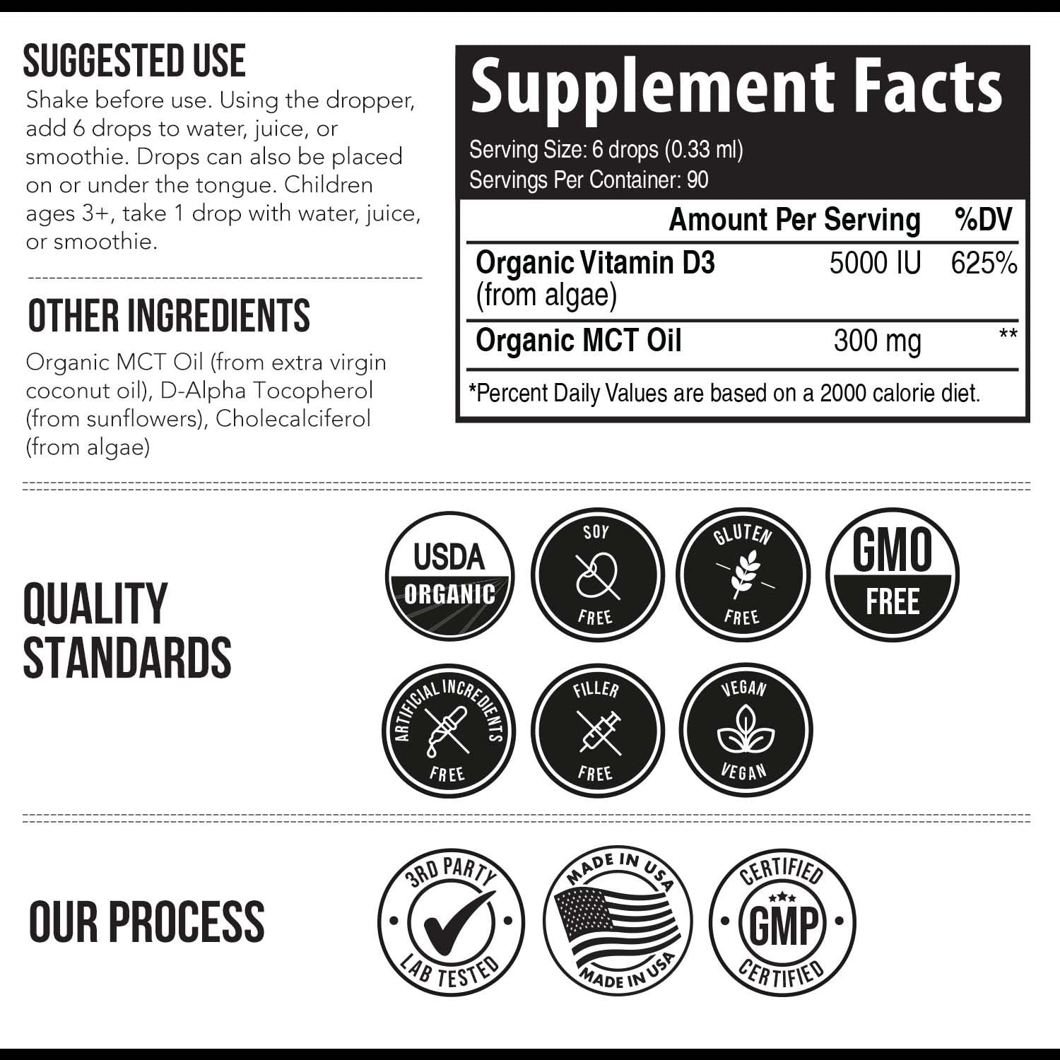 Organic Vitamin D3 5000 IU Liquid Drops – Vegan, Max Strength, High Absorption,