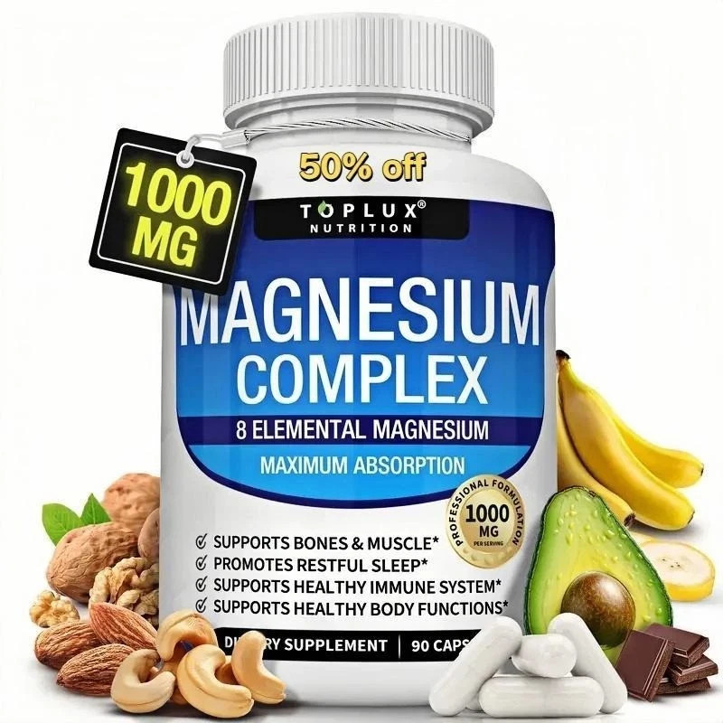 Magnesium Complex Supplement 1000mg 8 Types Magnesium Blend, 90 Capsules