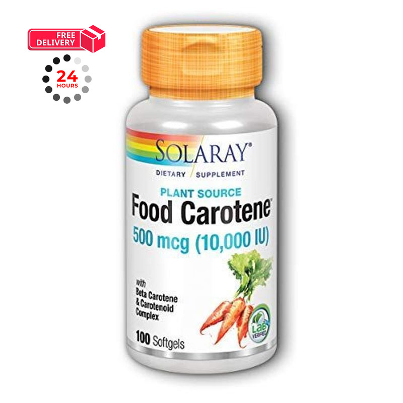 SOLARAY Food Carotene, Vitamin A 10000 IU | Healthy 100 Count (Pack of 1)
