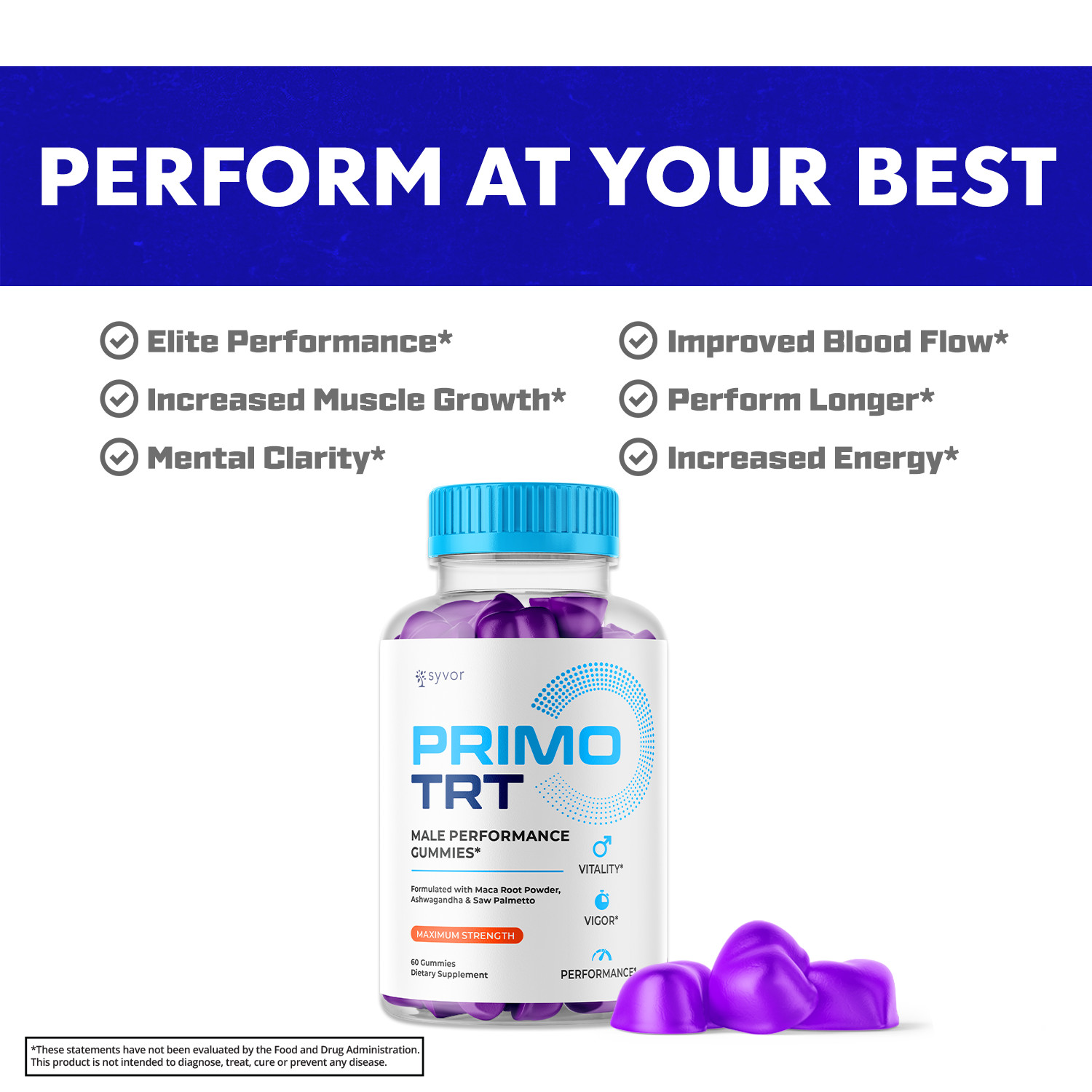 Primo TRT Men’s Gummies Advanced Pro Formula Chewable Supplement 180 Gummies