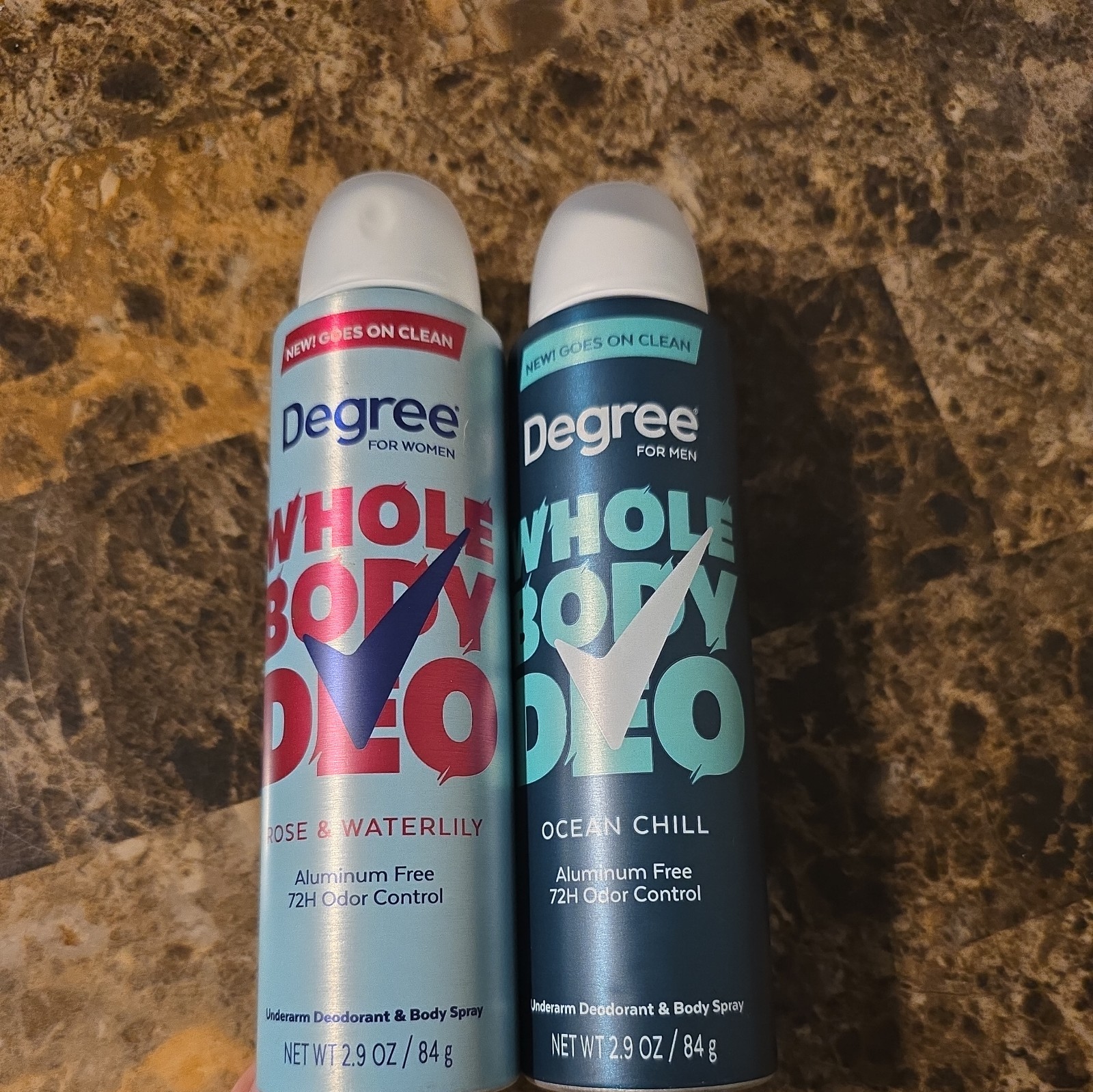 2 pc Degree Men & Women Deodorant Spray Rose Waterlily/Ocean Chill (CO59)