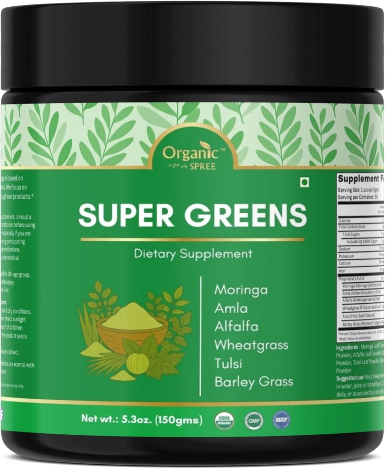 ORGANIC SPREE Super Greens Powder – 150 gm (5.3oz) for Detox & Immunity Support