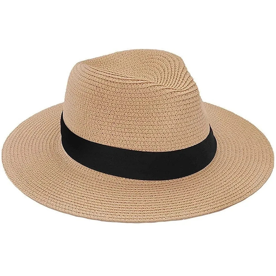 Unisex Panama Straw Hats for Women Men Summer Outdoor Beach Sun Hat Wide Brim Fo