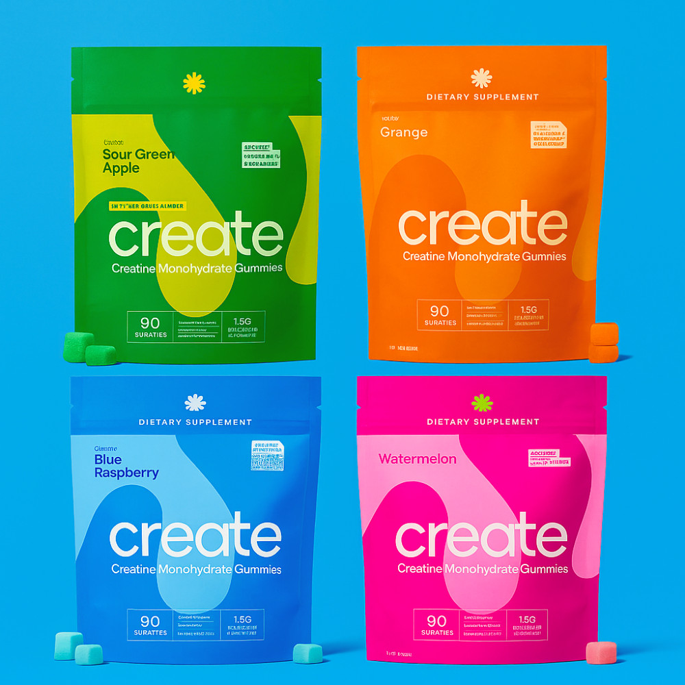 Create Creatine Monohydrate Gummies for Men & Women: Strength, Blue Raspber 90ct