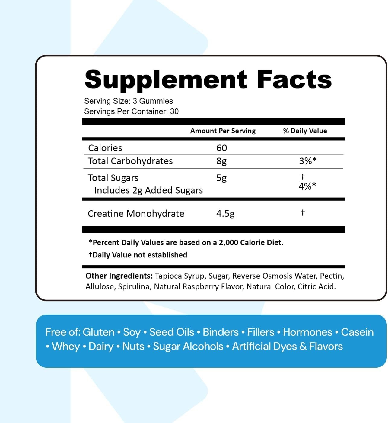 Create Creatine Gummies-Single-Serve Packs–Blue Raspberry Flavor–30ct